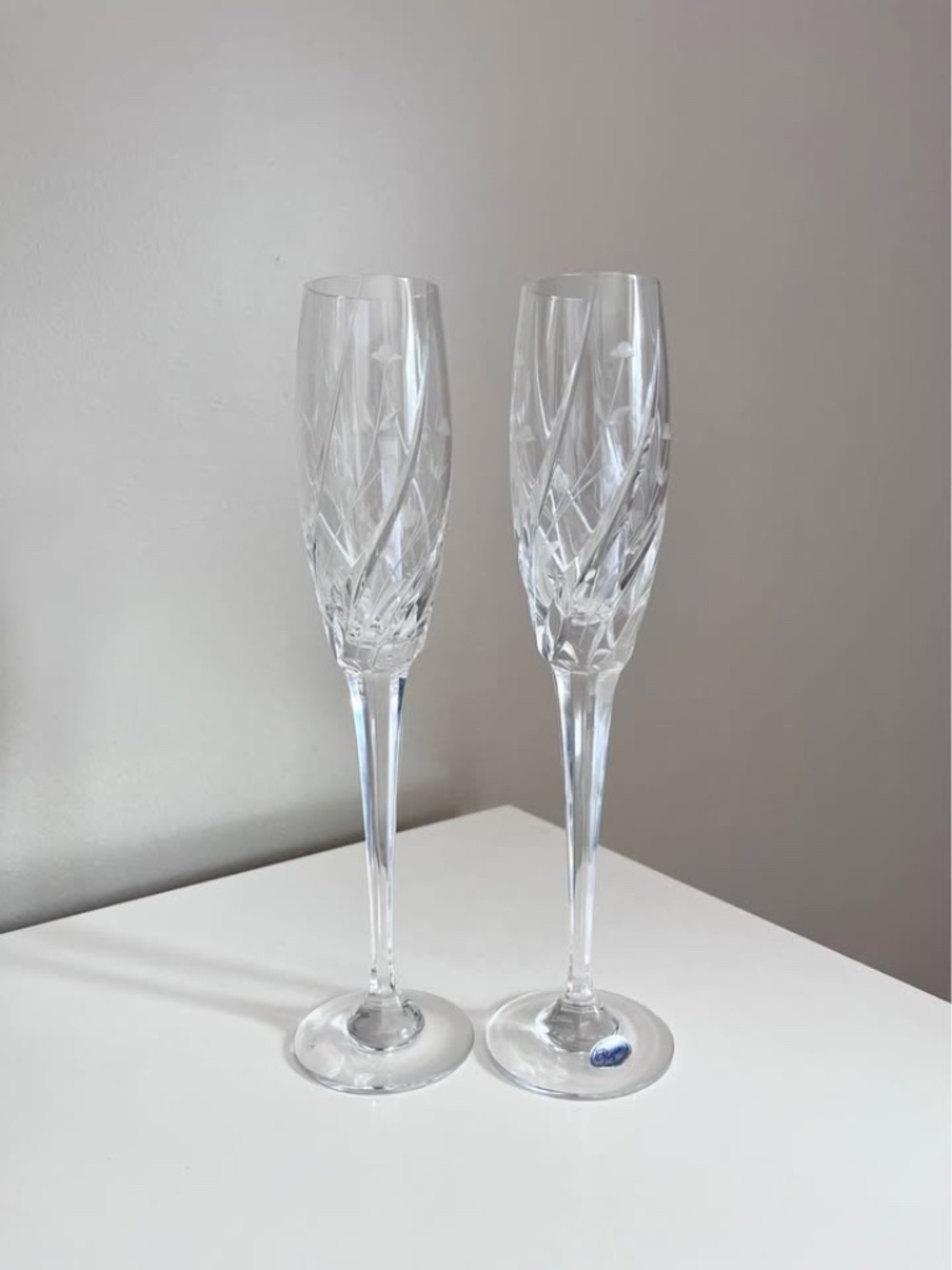 Vintage Rogaska Crystal Champagne Flutes Yugoslavia Glasses Country Garden